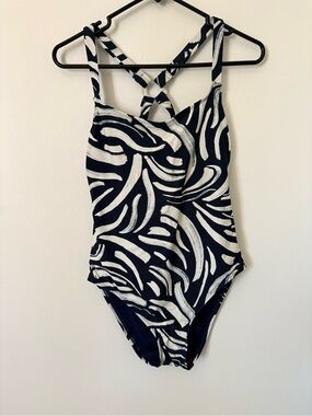 Hurley Navy and White Abstract One-Piece Swimsuit